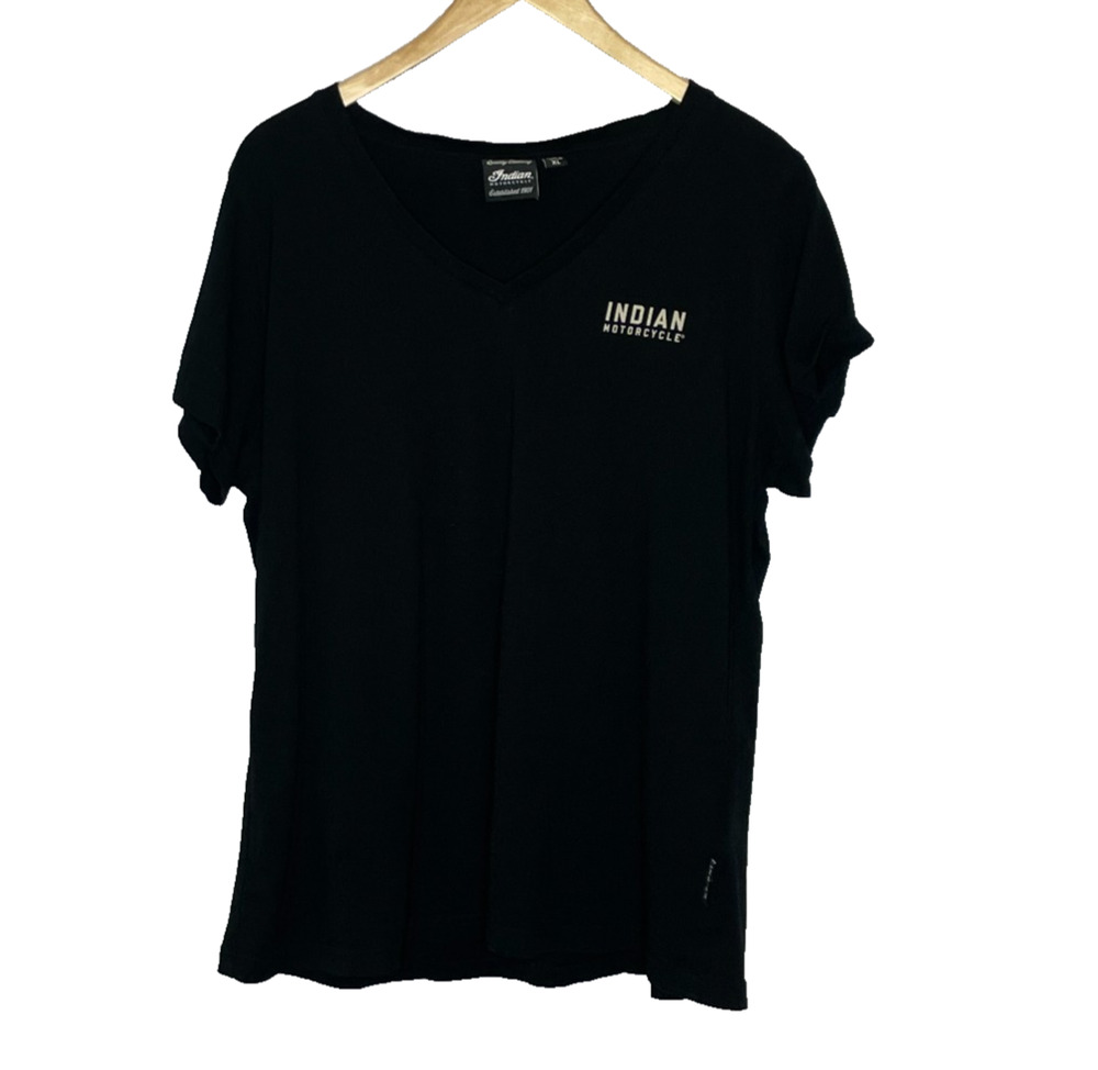 Women's XL Indian Motorcycle Rally Tour Black V-Neck Cotton T-Shirt